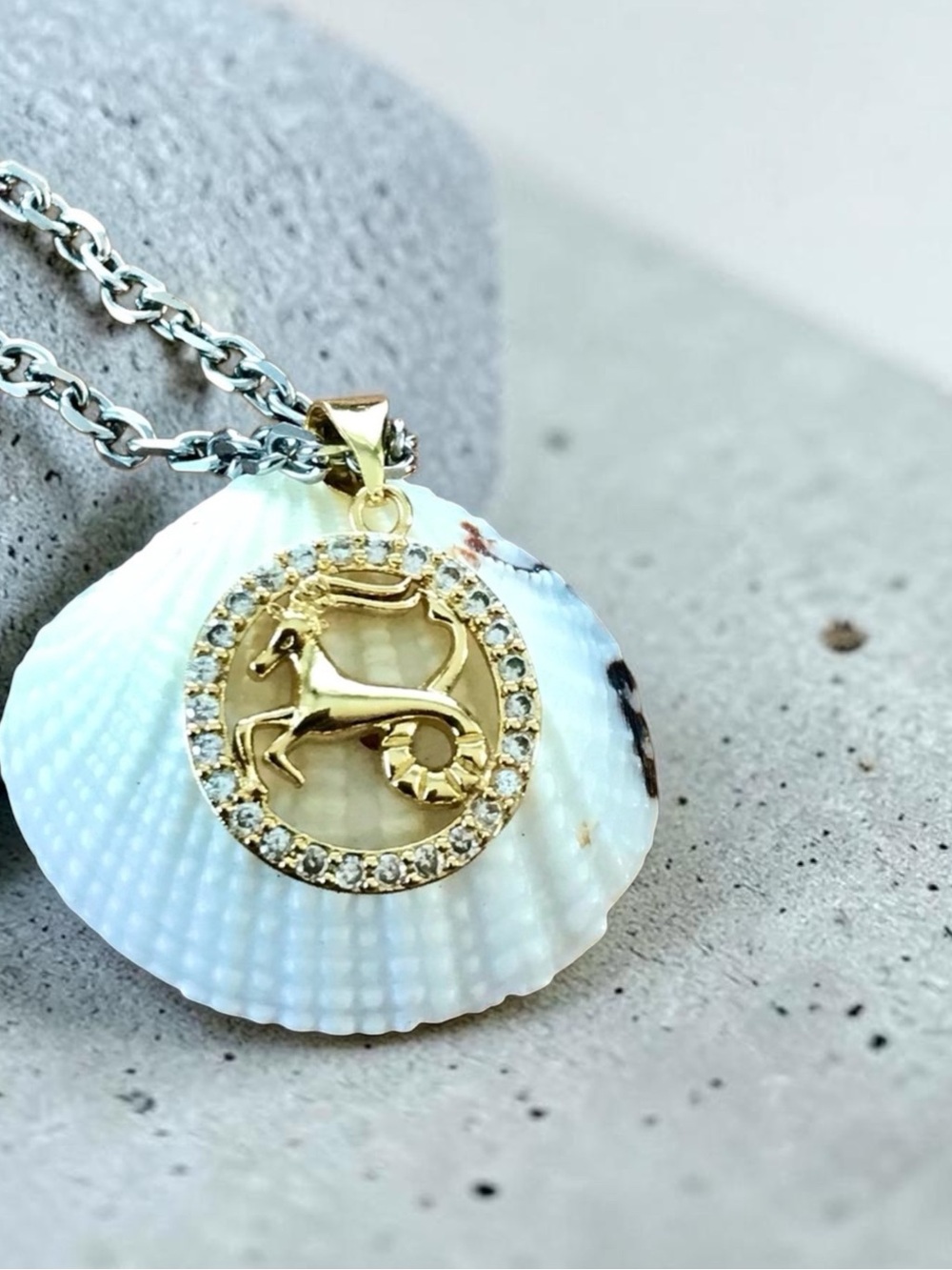 🆕 Capricorn Crystal Zodiac Pendant Necklace Gold Plating Over Alloy